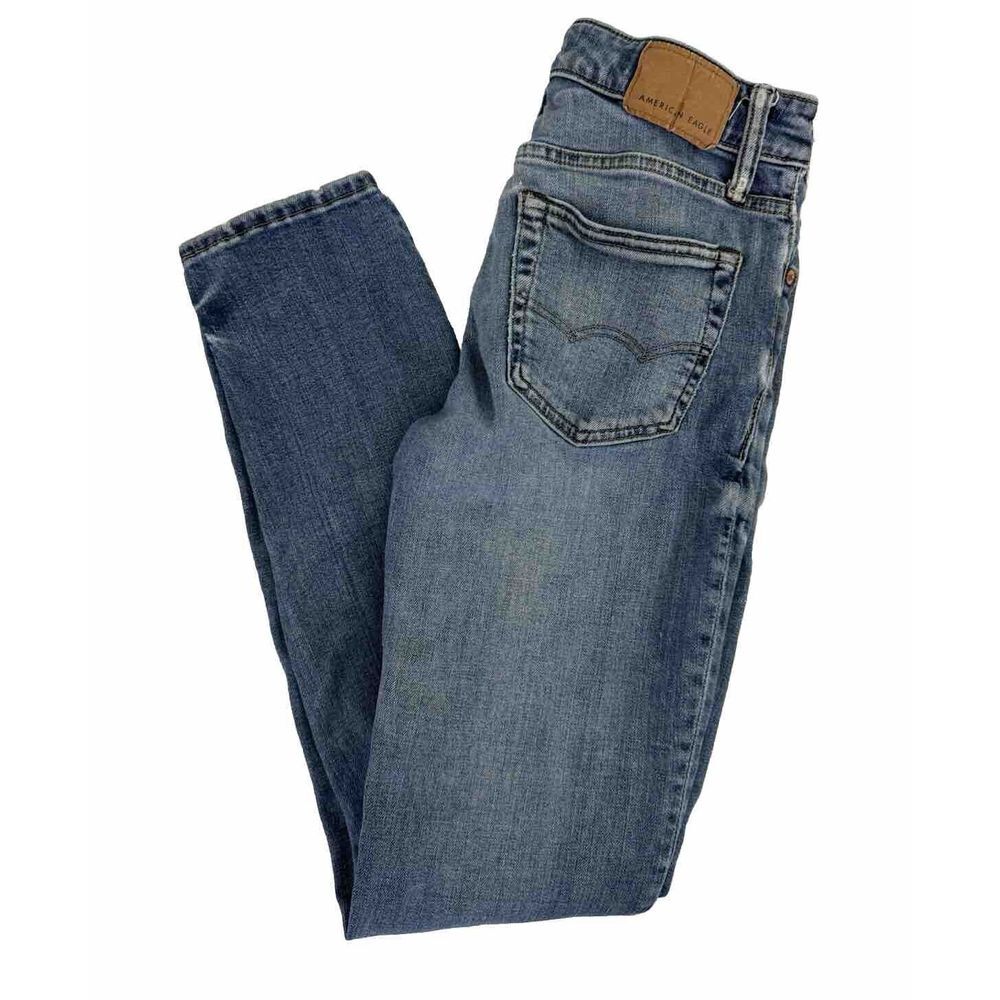 American‎ Eagle Jeans Mens 29x32 Blue Skinny Flex Denim Distressed Wash